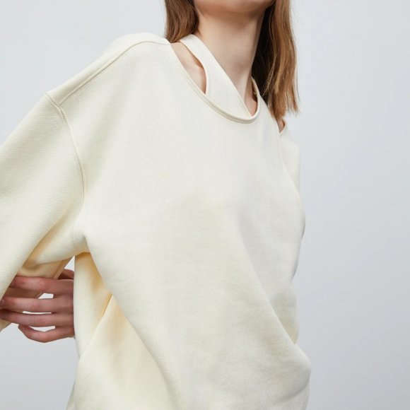 Source Unknown Double Asymmetric Layer Cream Beige Sweatshirt One Size - Picture 2 of 14